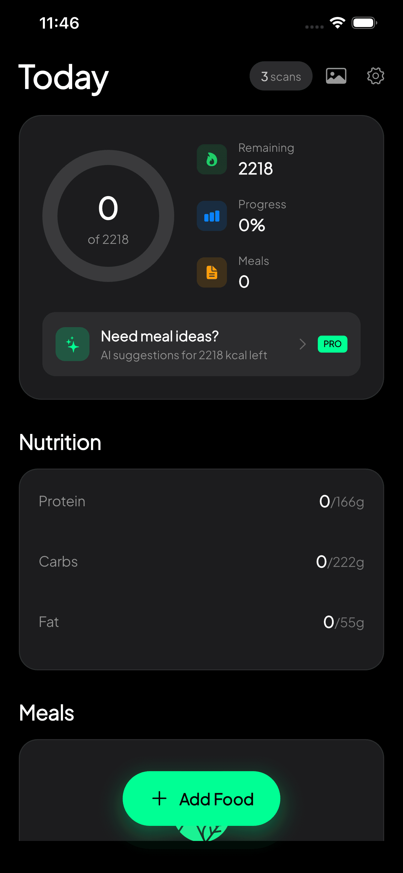 MeaLens App - Daily nutrition tracking dashboard