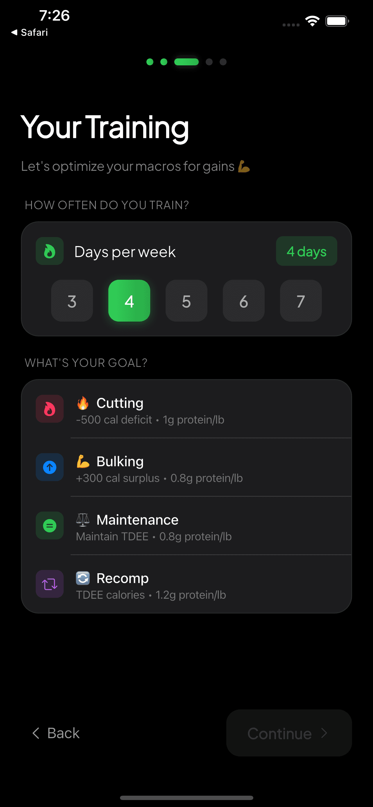 MeaLens — Choose your training goal